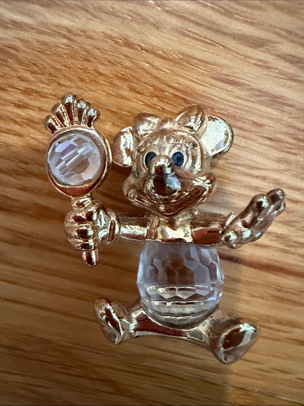 Vintage 1984 Disney Baby Minnie Mouse Gold Tone Crystal Rattle